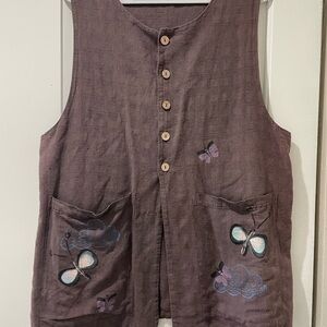 Blue Fish Clothing Hand Painted Butterflies Linen Sleeveless Vest Size 0